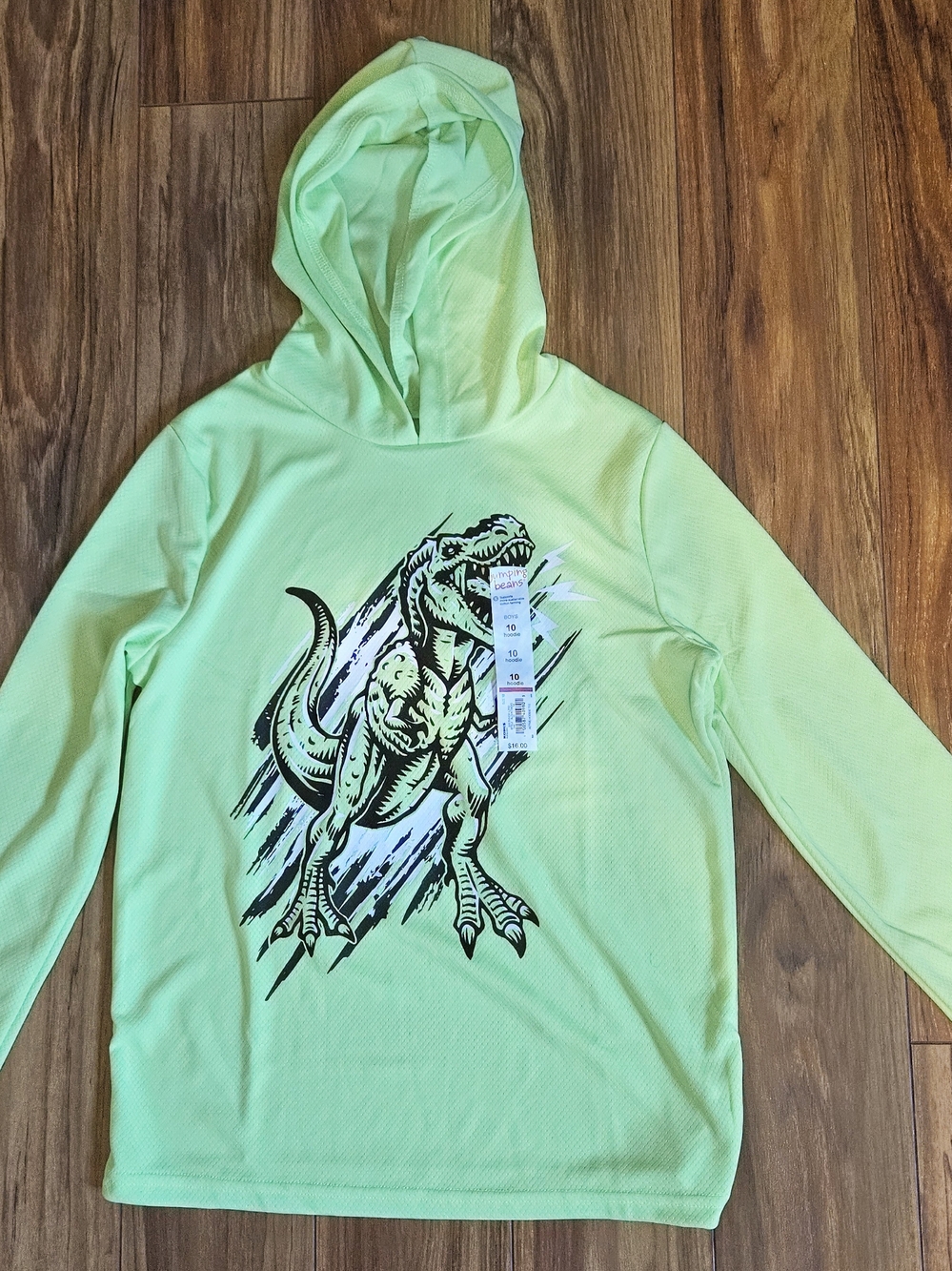jumping beans Neon Green Dinosaur Hoodie Tee - Long Sleeve